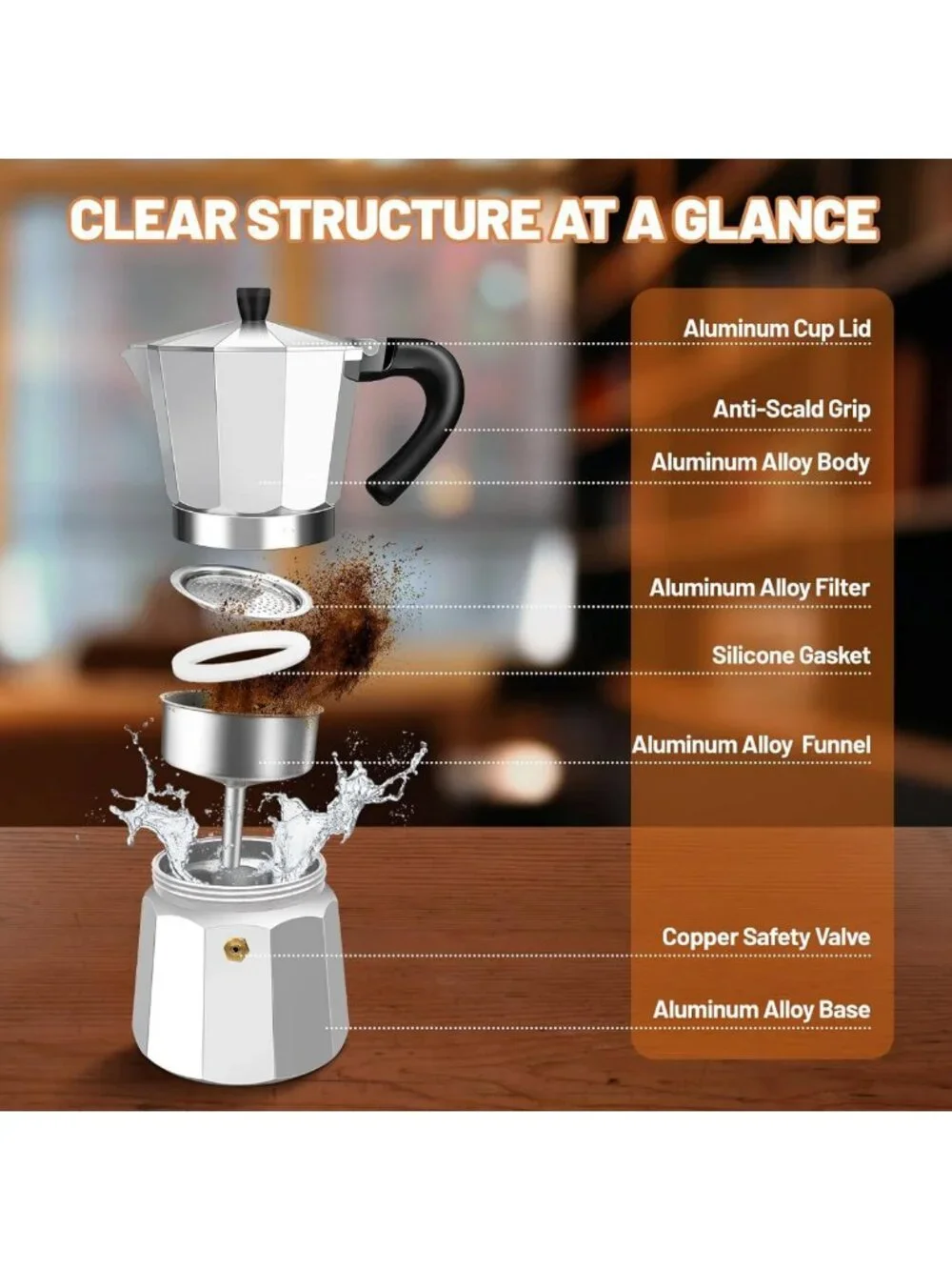 9-Cup Aluminum Stovetop Espresso Maker - Classic Moka Pot for Home & Camping